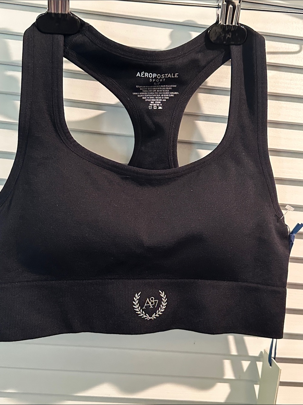NWT Aeropostale Black Sports Bra with removable Bra Cup and Racer Back.